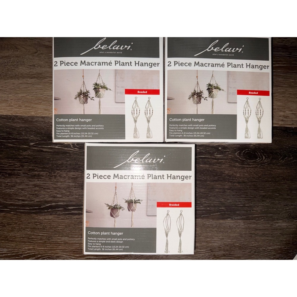Belavi 2 Piece Macrame Plant Hanger Cotton Beaded Braided 36 Inch 3 Pack aldi